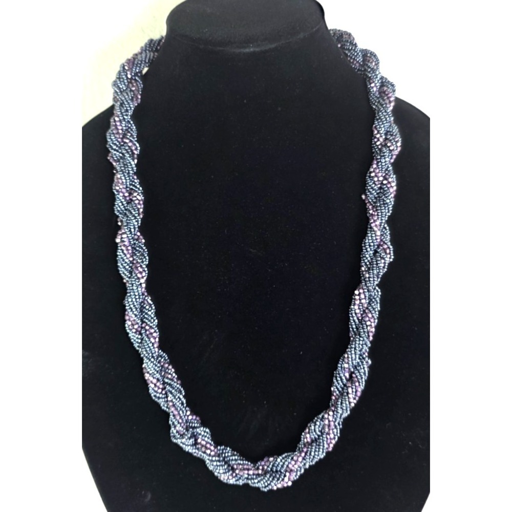 Vintage Multi Strand Twisted Seed Bead Necklace Blue Purple Adjustable 28"-31"
